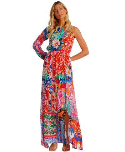 La Moda Clothing Женское платье макси на одно плечо с цветочным принтом