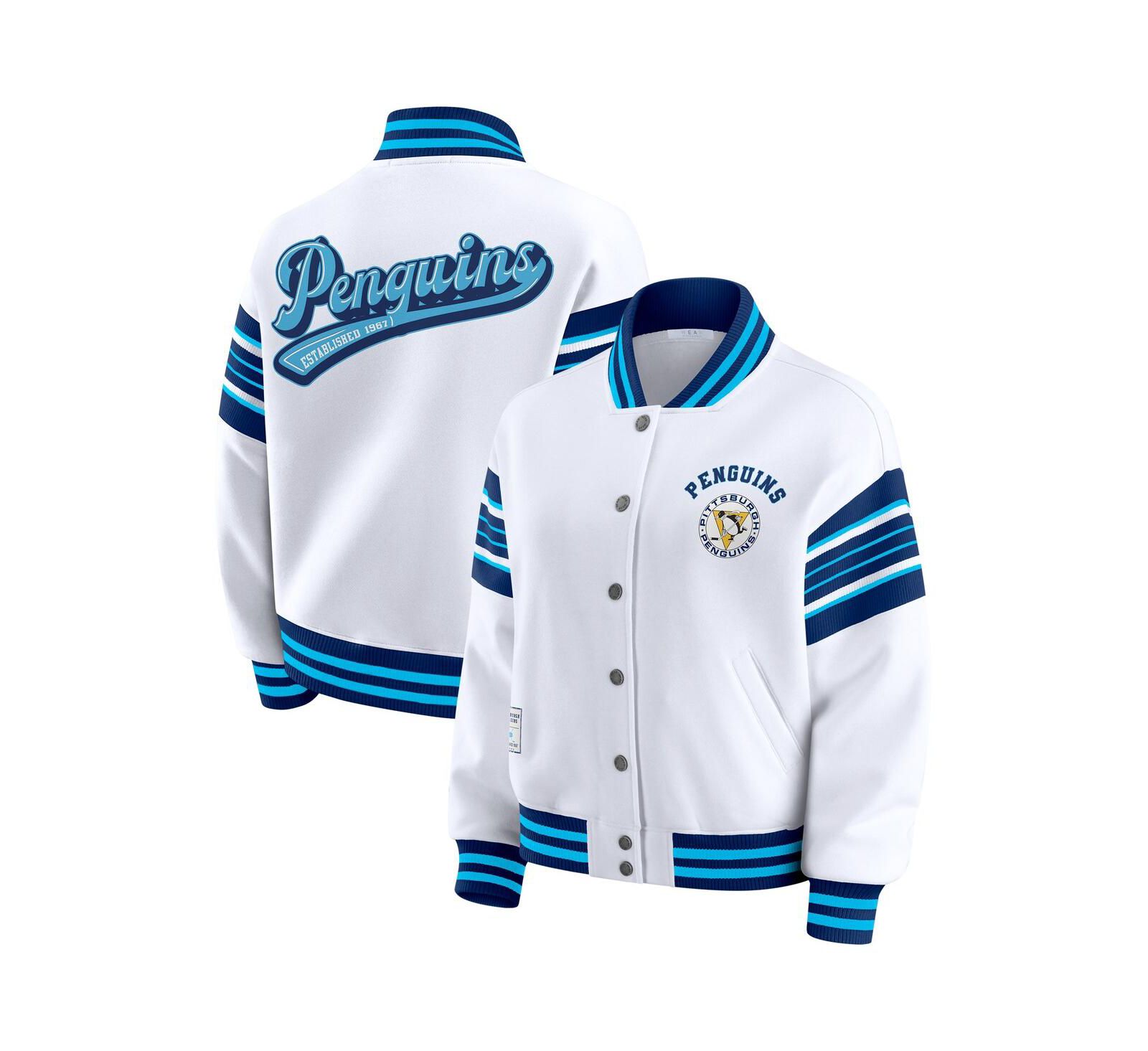 WEAR by Erin Andrews Women's White/Navy Pittsburgh Penguins Full-Snap Fleece Sweatshirt Jacket