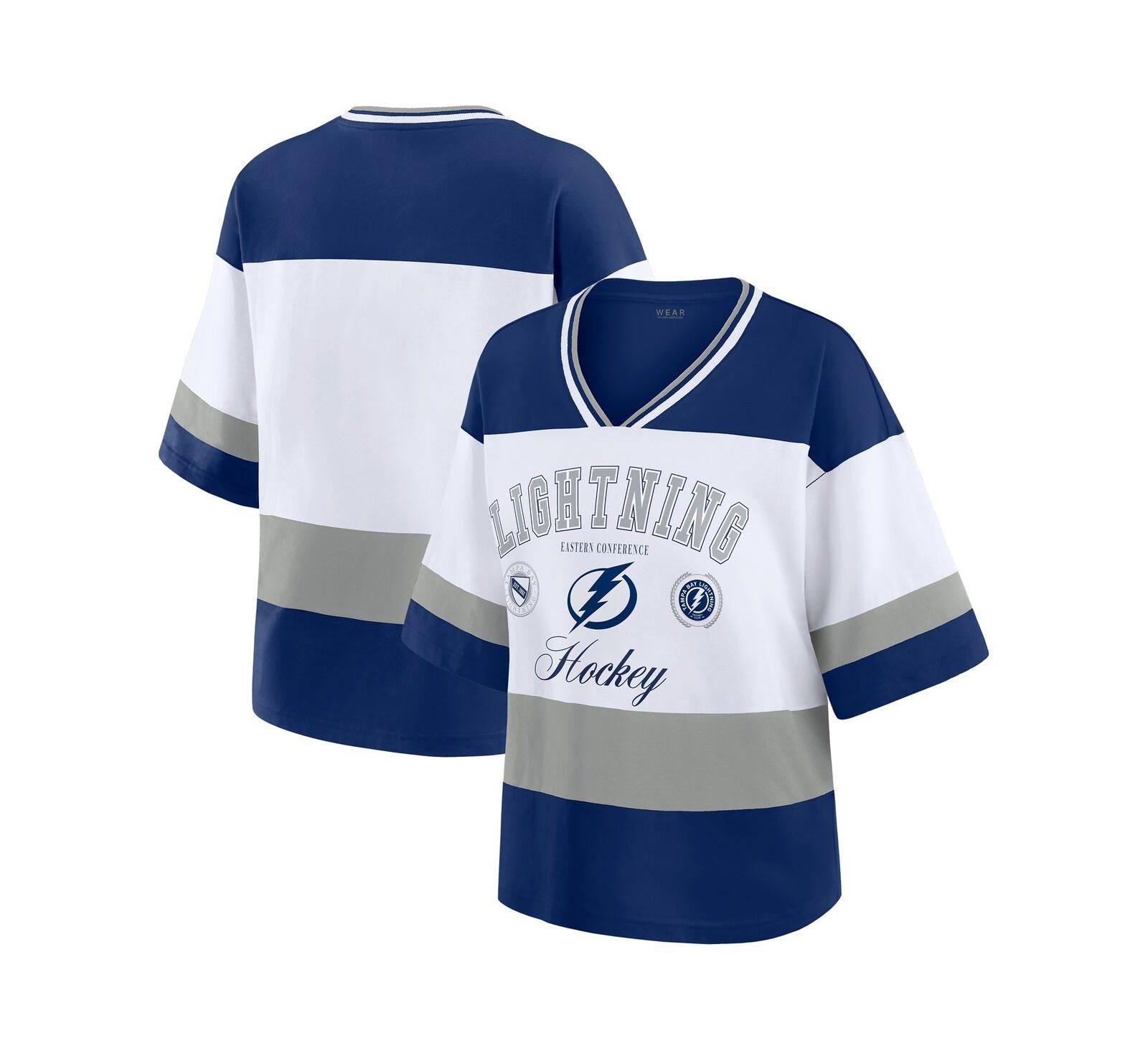 Женская футболка WEAR by Erin Andrews Women's Blue/White Tampa Bay Lightning Football