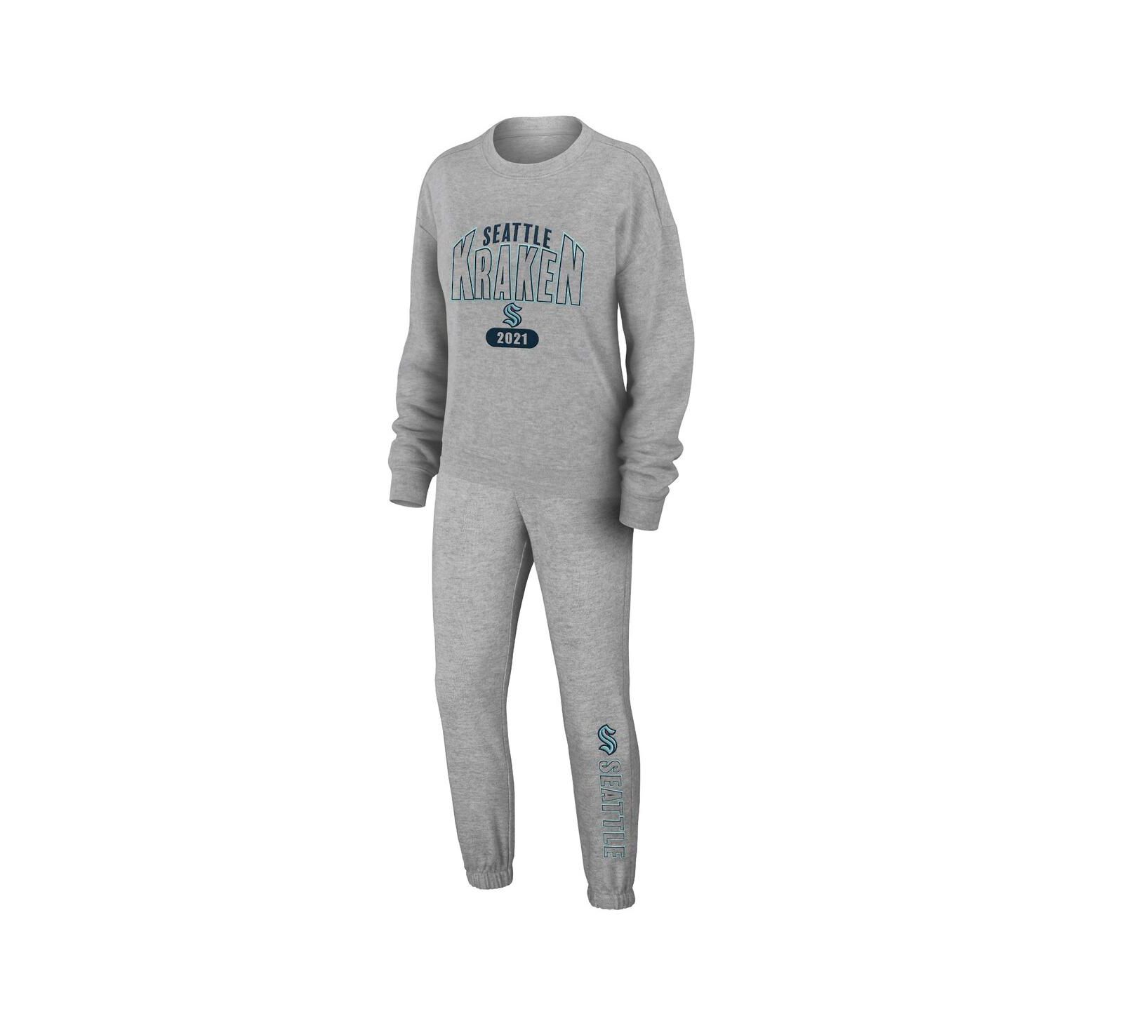 WEAR by Erin Andrews Women's 2-Piece Heather Gray Seattle Kraken Knit Long Sleeve Tri-Blend T-Shirt and Pants Sleep Set