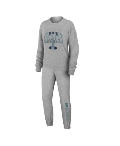 WEAR by Erin Andrews Women's 2-Piece Heather Gray Seattle Kraken Knit Long Sleeve Tri-Blend T-Shirt and Pants Sleep Set