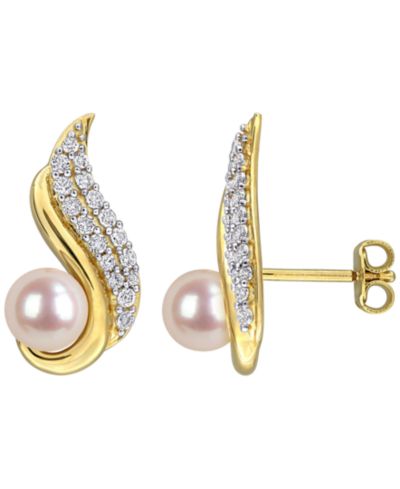 Macy's серьги с жемчугом и топазом 18k Gold Plated