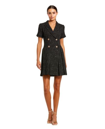 Мини-платье Mac Duggal Women's Short Sleeve V Neck Tweed Blazer