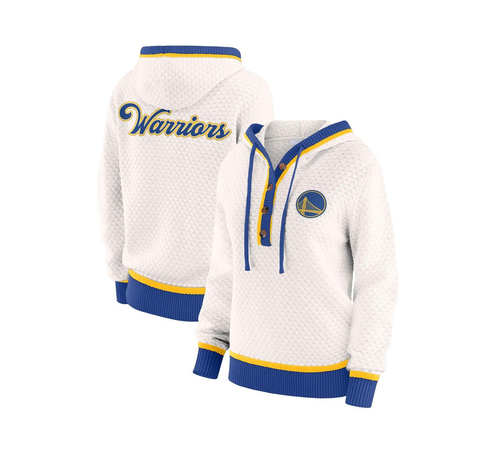 WEAR by Erin Andrews Women's Cream Golden State Warriors Plus Size Hoodie Sweater