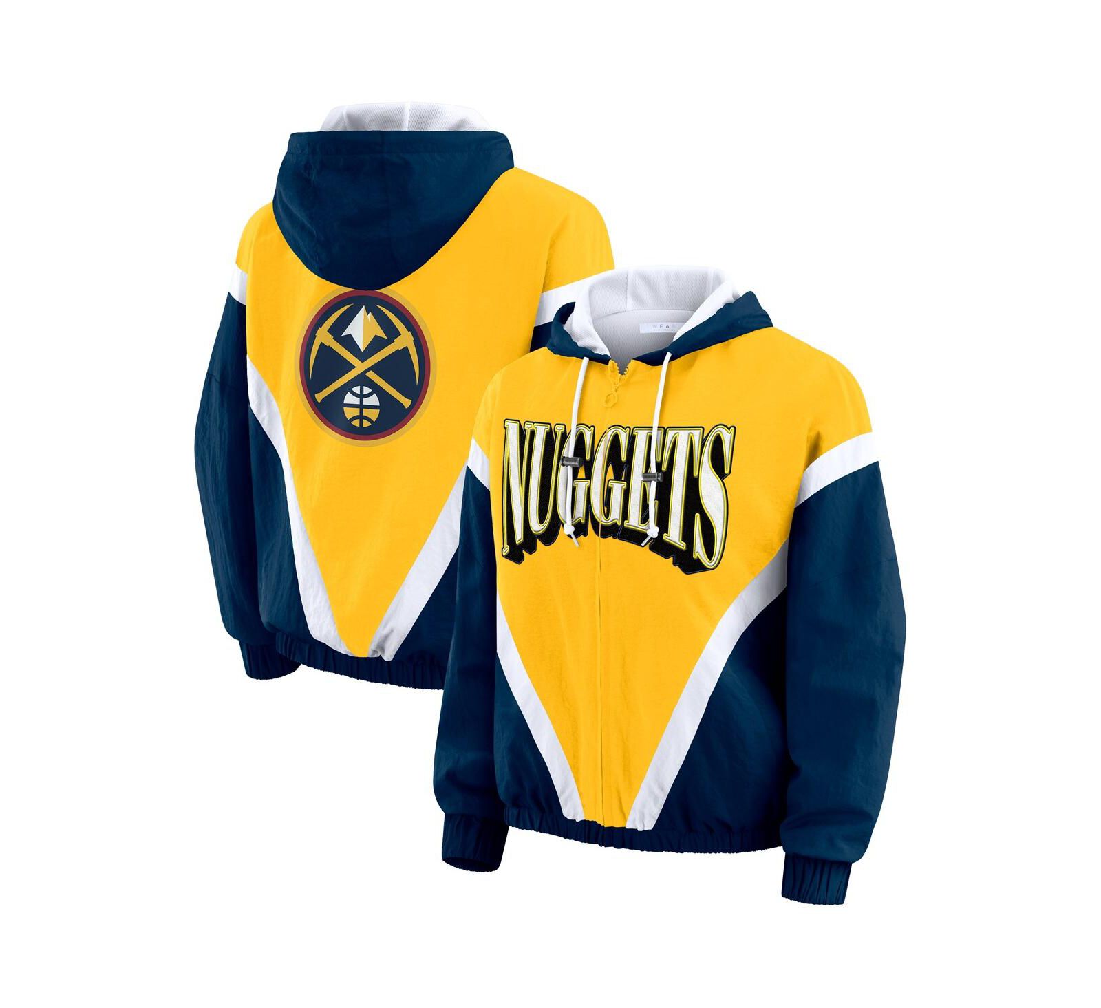 WEAR by Erin Andrews Women's Gold/Navy Denver Nuggets Color Block Full-Zip Hoodie Windbreaker Jacket