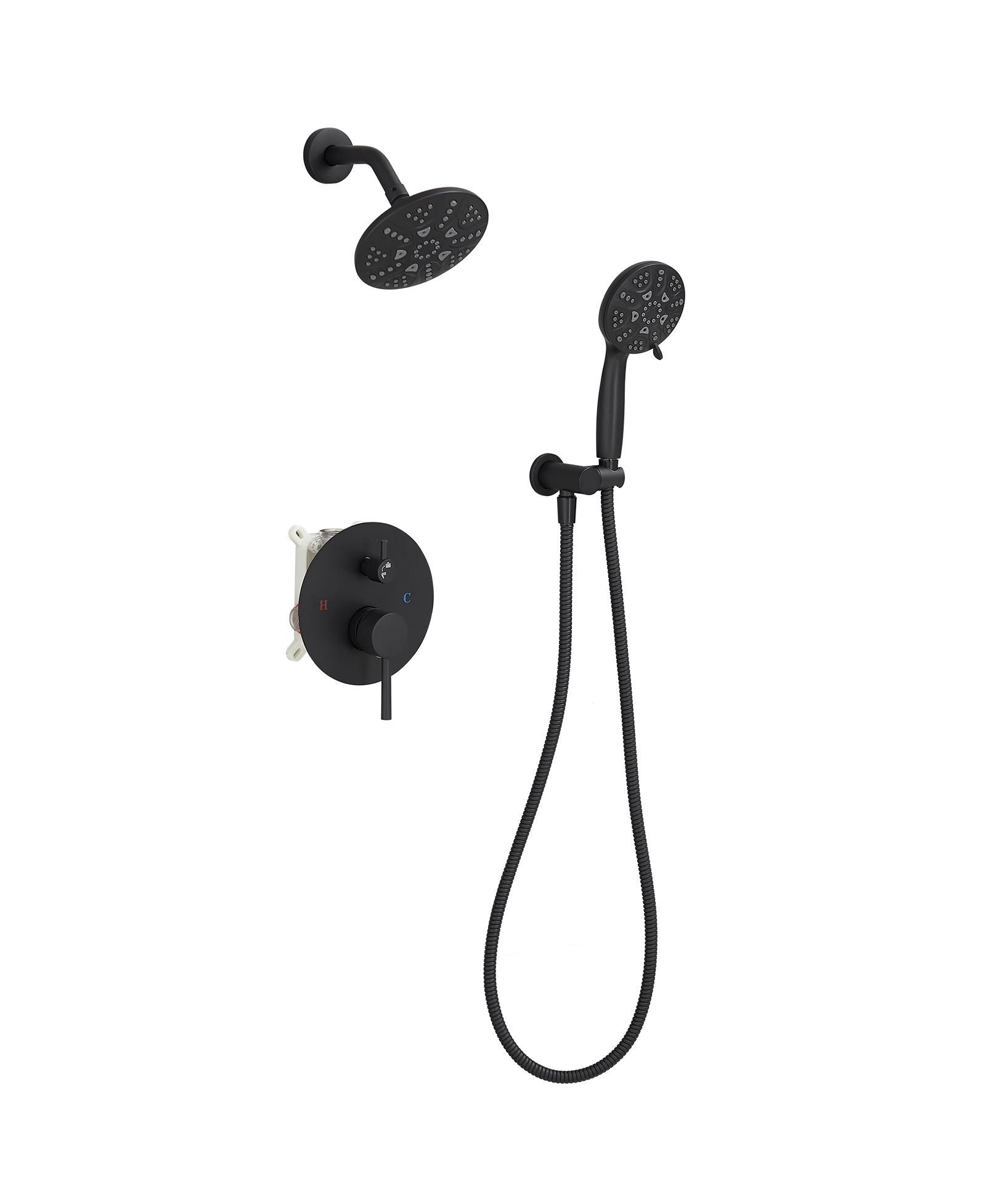 Greenspring Single-Handle 1-Spray Round Rain Shower Faucet with Dual Function Pressure Balance Valve in Matte Black (Valve Included)