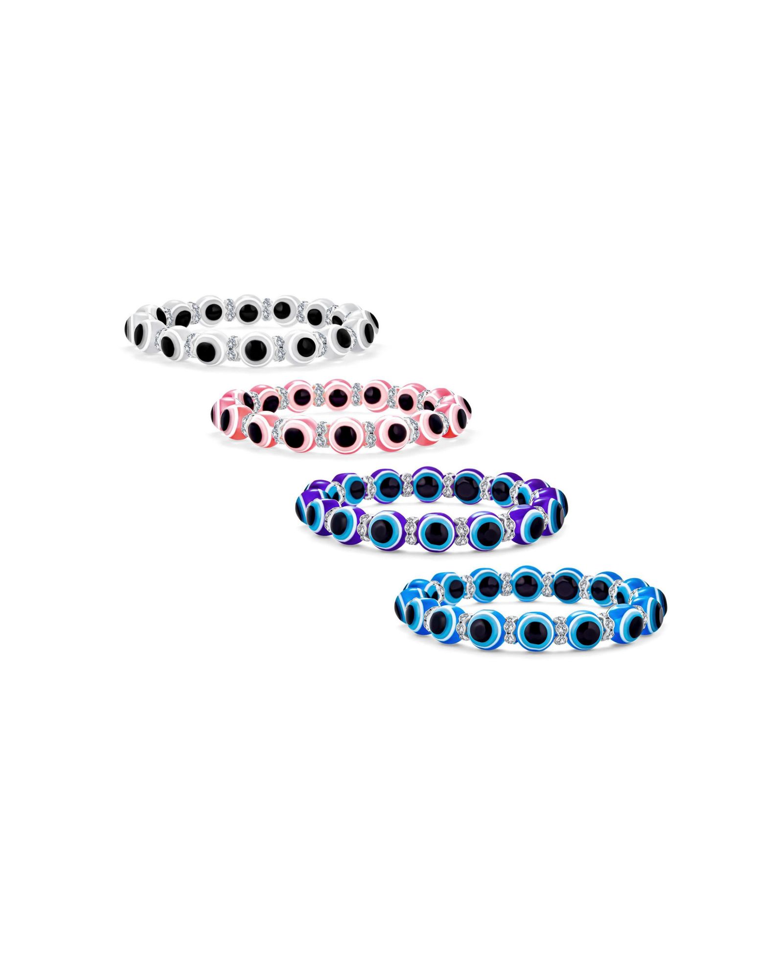 Bling Jewelry набор из 3 растягивающихся браслетов с кристаллами и кулоном «дурной глаз» в сине-бело-фиолетовых тонах