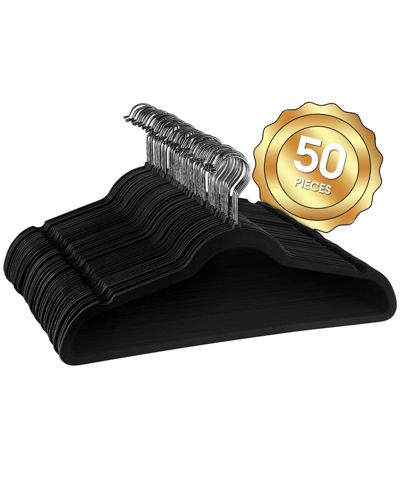 Elama Home 50 Piece Flocked Velvet Clothes Hangers with Stainless Steel Swivel Hooks in Pink