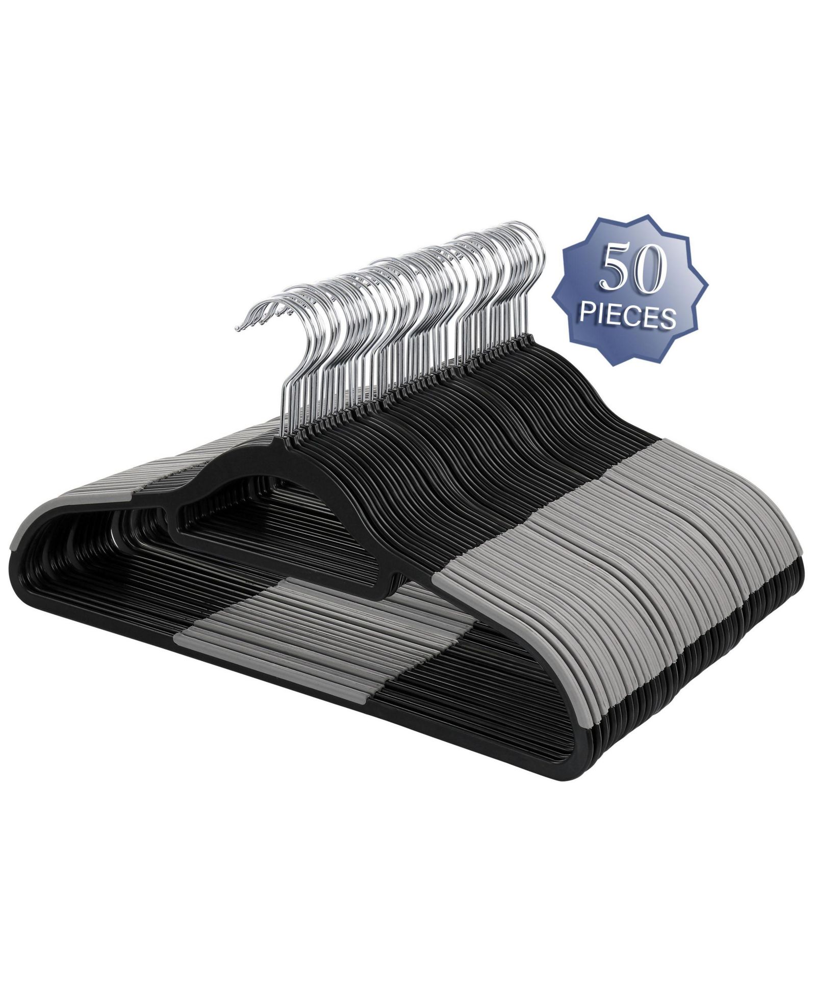 Elama Home 50 Piece Plastic Non Slip Hanger in Black and Gray