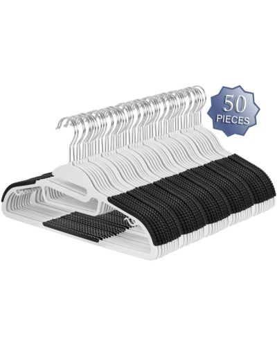 Elama Home 50 Piece Non Slip Hanger with U-slide in White and Black