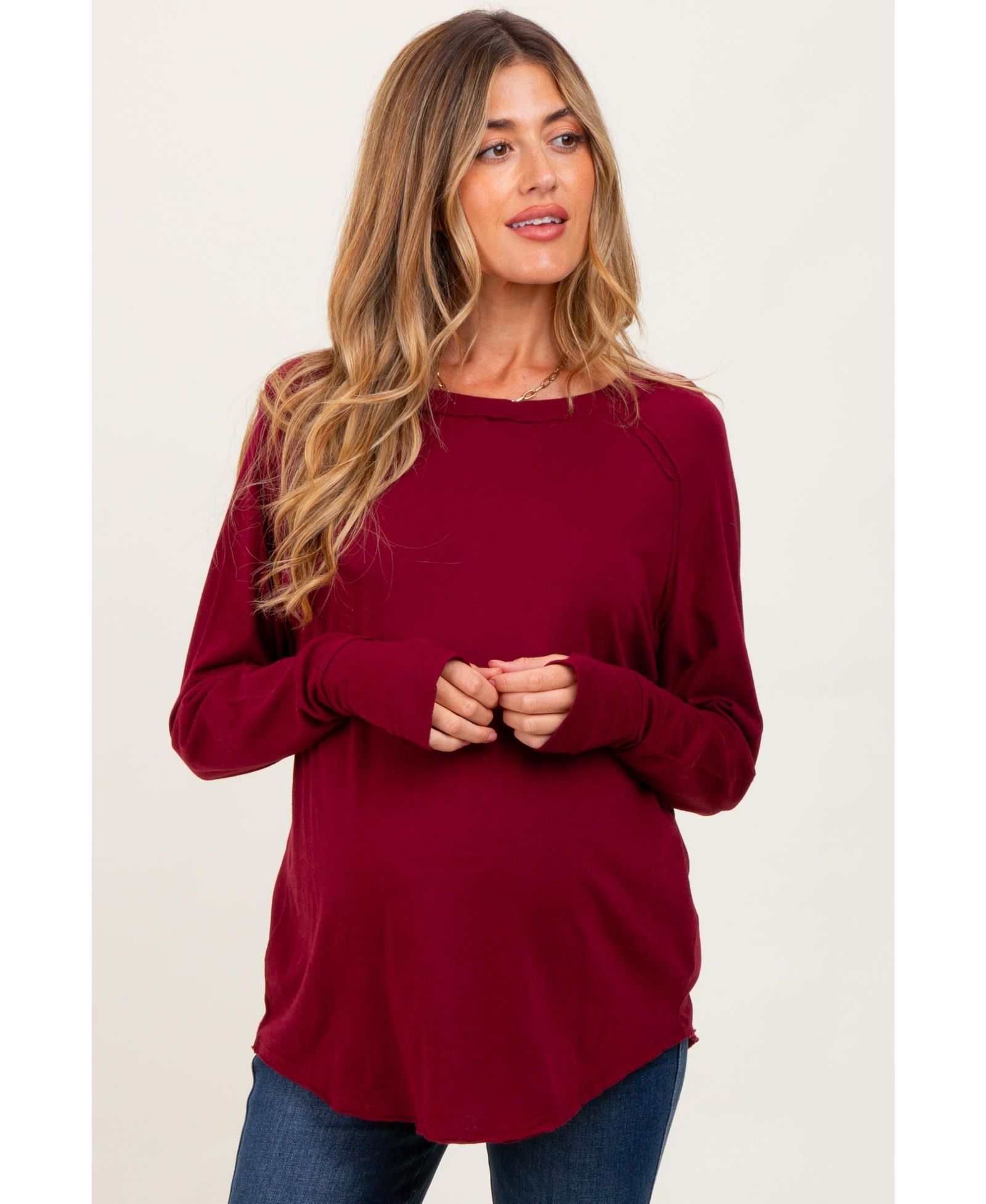 Женский топ Pinkblush Burgundy Exposed Seam с длинным рукавом