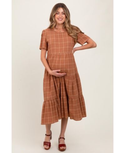 Женское клетчатое многослойное платье Pinkblush Rust Short Sleeve