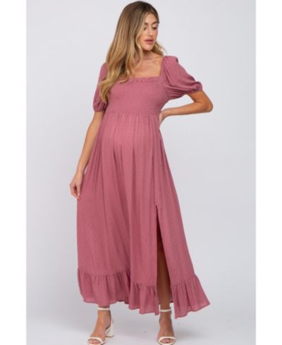 Pinkblush Women's Mauve Swiss Dot Square Neck Smocked Maxi Dress