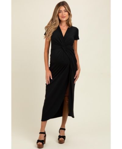 Pinkblush Women's Burgundy Gathered Front Short Sleeve Maxi Dress