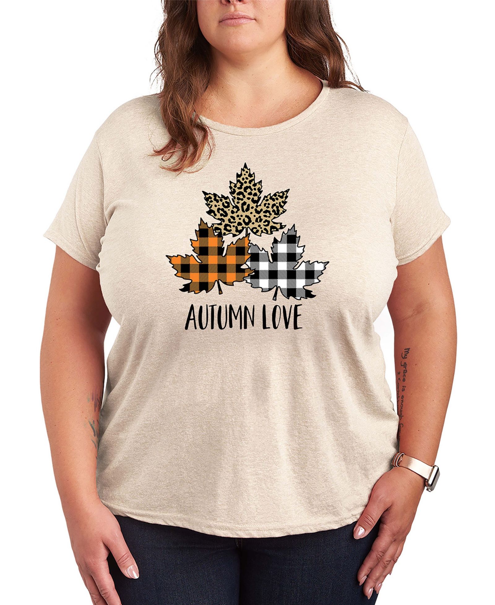Hybrid Apparel Plus Size Fall Leaves Crew Neck Graphic T-shirts