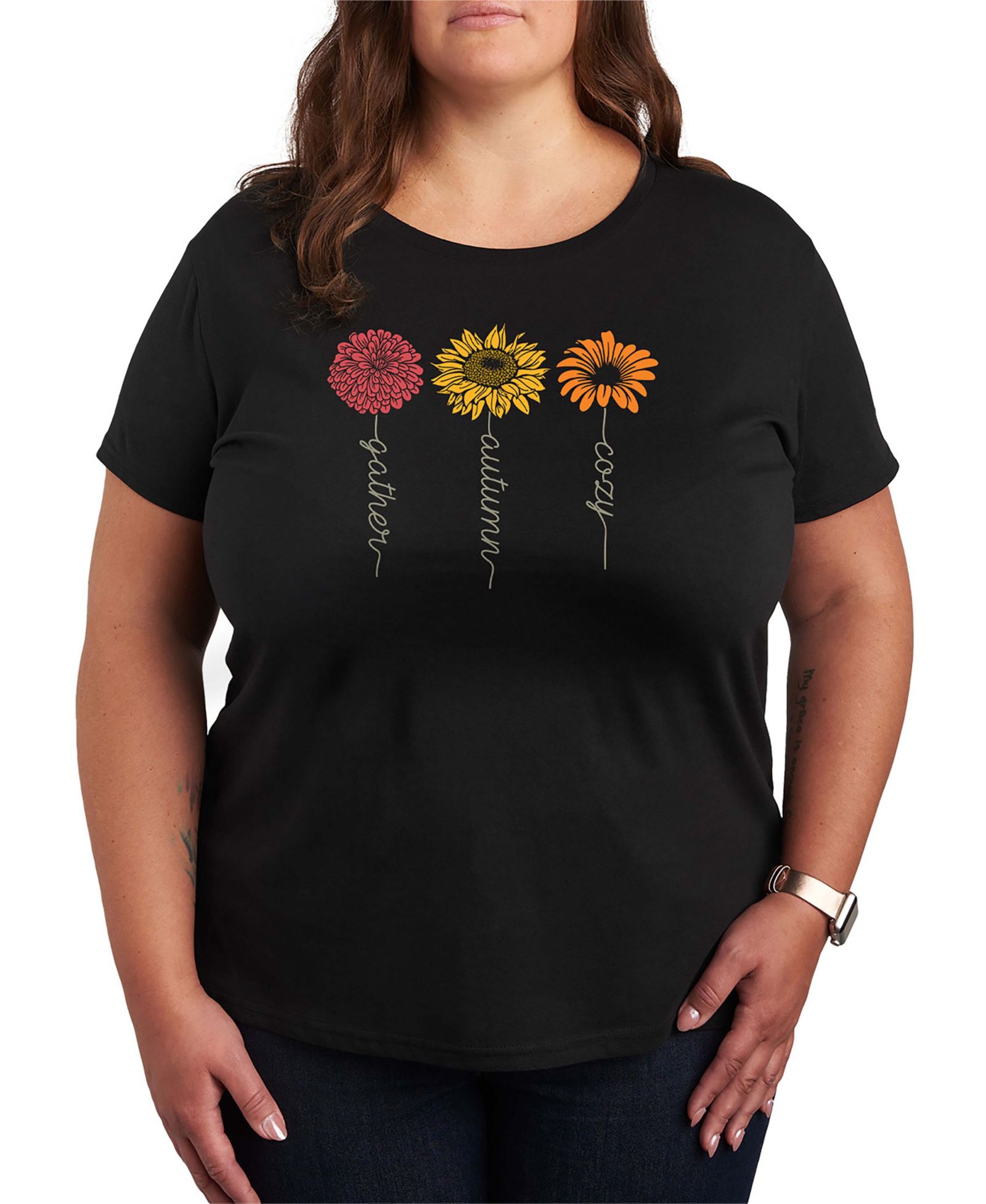 Женская футболка с коротким рукавом и принтом осенних цветов Hybrid Apparel Plus Size