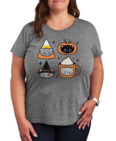 Hybrid Apparel Plus Size Halloween Cats Women's Short Sleeve Graphic T-shirts