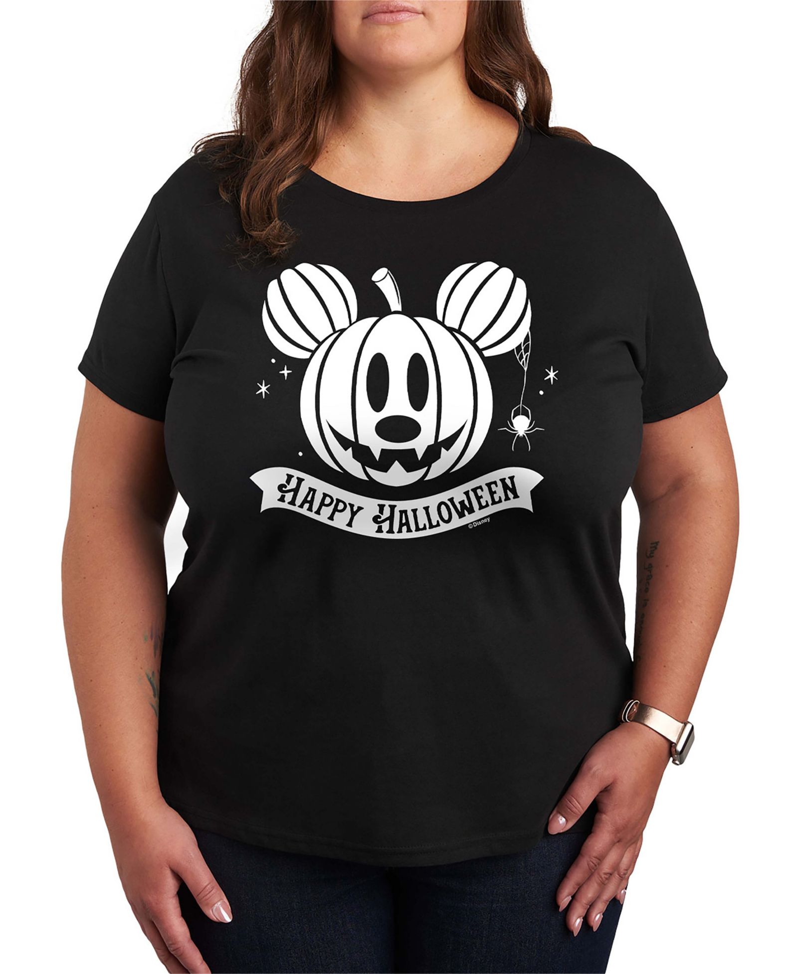 Женская футболка с принтом Disney Happy Halloween Mickey Pumpkin с коротким рукавом
