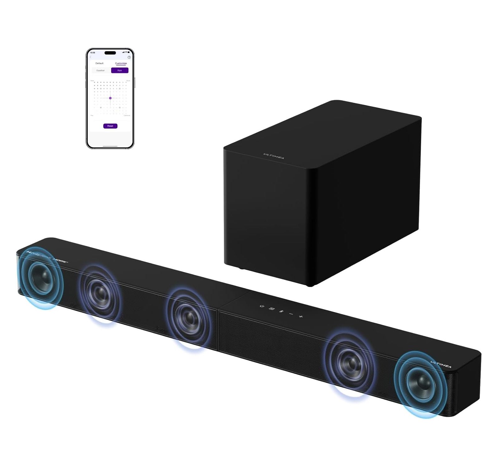 Акустическая система ULTIMEA Poseidon M60 Boom 5.1ch Dolby Atmos, 340W Peak Power, 5 полнодиапазонных динамиков, проводной сабвуфер