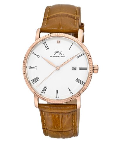 Мужские часы Porsamo Bleu Men's Veritas 1 Diamond, коричневый кожаный ремешок, 40 mm