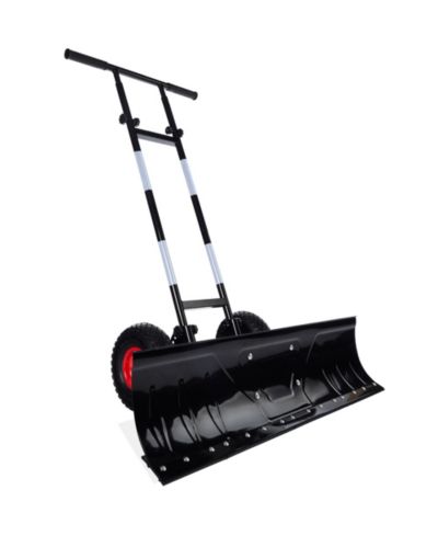 Best Choice Products Adjustable Handle, Blade Angle, Reflective Tape 36in Hand Snow Pusher w/ 2 Wheels