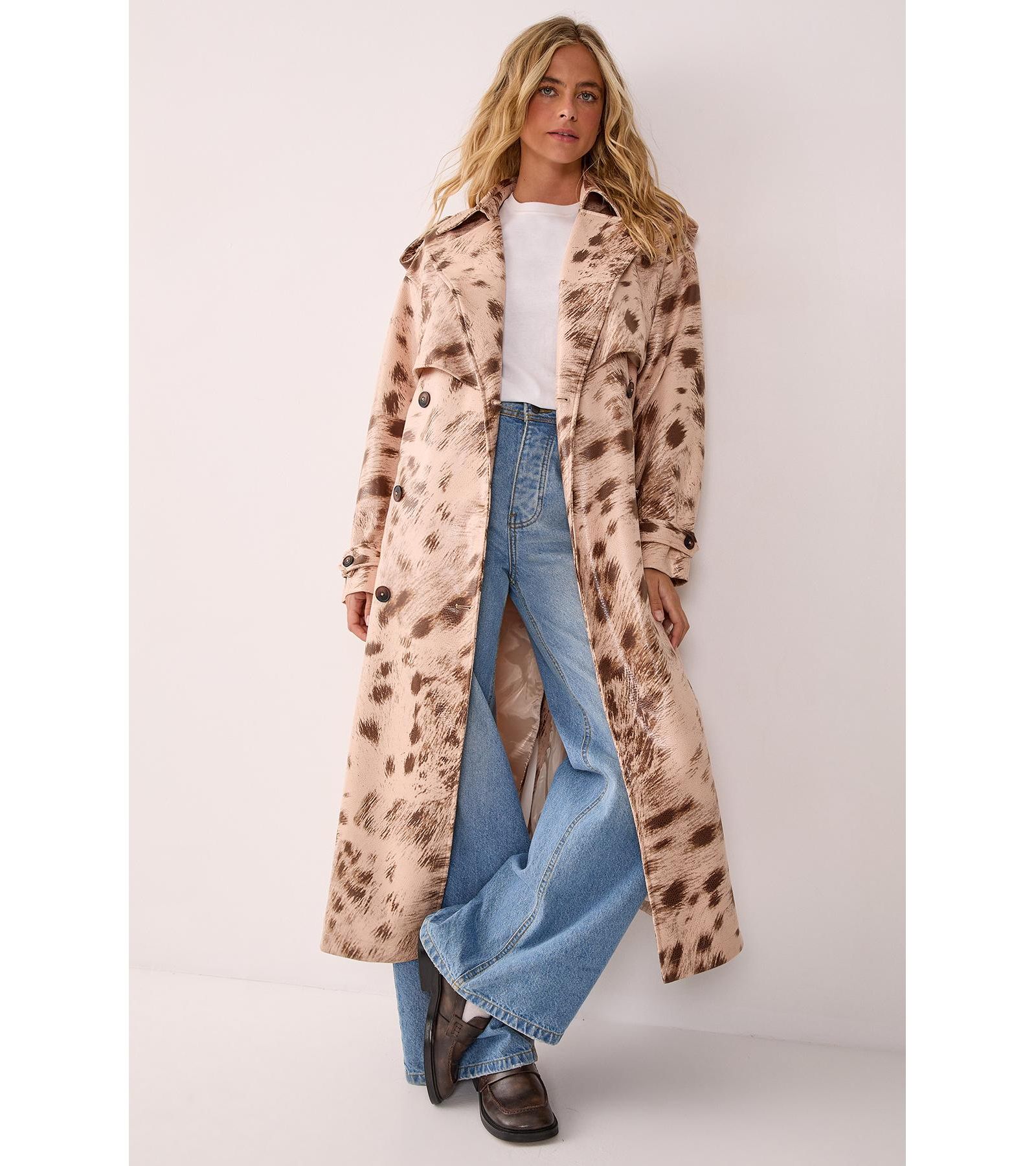 Nasty Gal Women's Cow Print Faux Leather Trench Coat