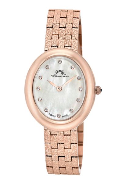 Porsamo Bleu Women's Angelica Oval Rose Tone Stainless Steel Bracelet Mother Of Pearl Dial Watch 35 mm
