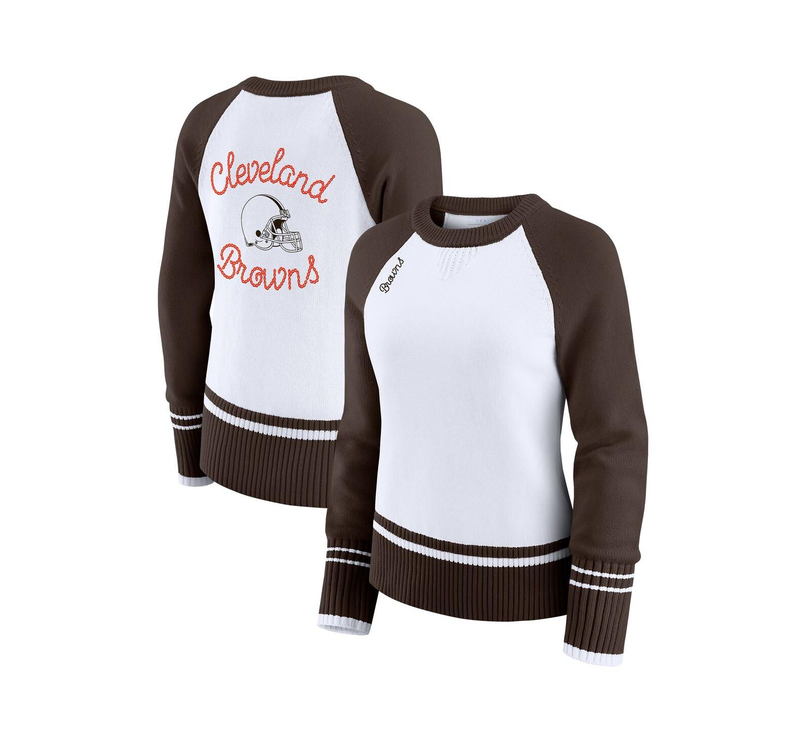 WEAR by Erin Andrews свитер женский White/Brown Cleveland Browns Color Block Raglan