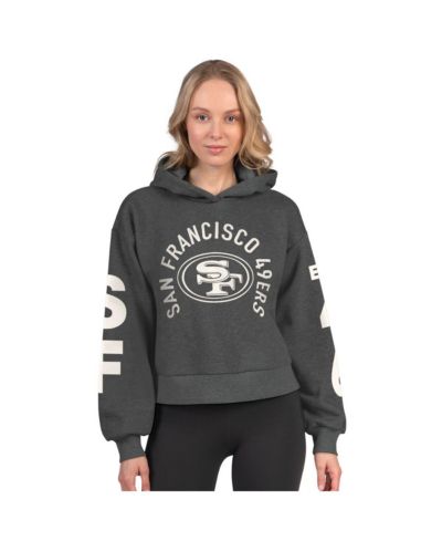 Starter Women's Heather Charcoal San Francisco 49ers Star Player Cropped Fleece Pullover Hoodie