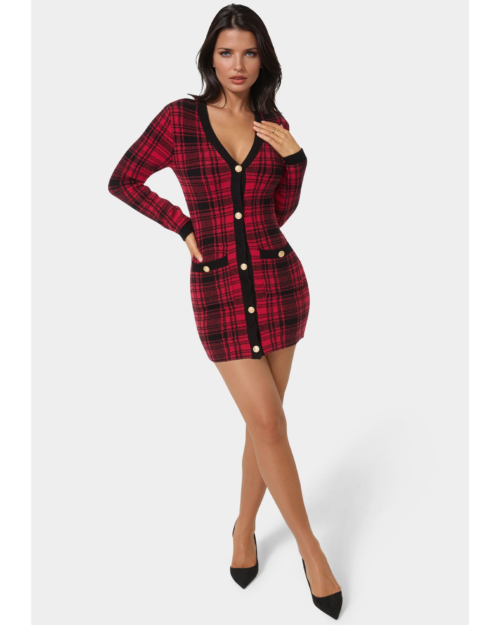 Bebe Women's Plaid Faux Cardi Dress