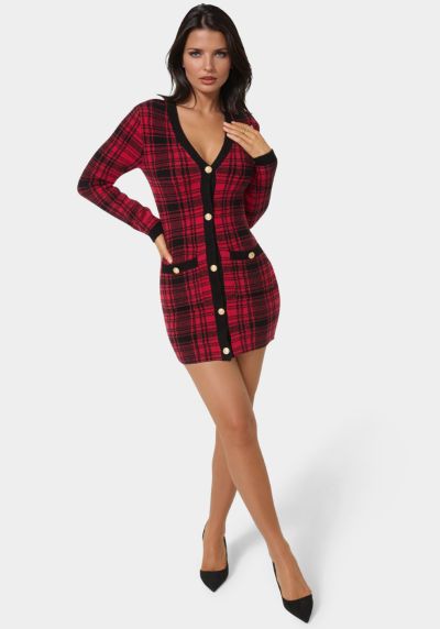 Bebe Women's Plaid Faux Cardi Dress