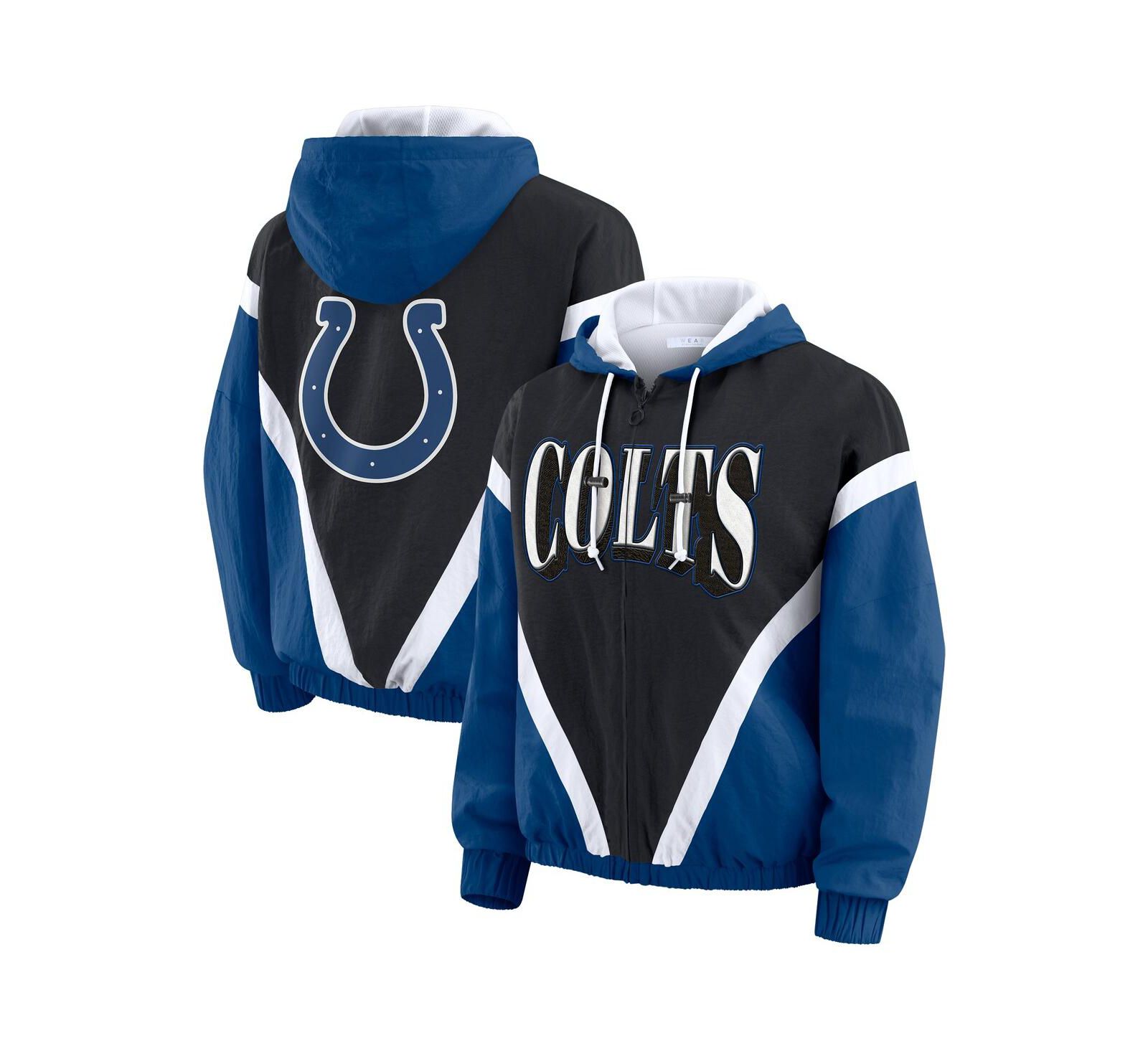 Женская ветровка WEAR by Erin Andrews Black/Royal Indianapolis Colts Plus Size Retro Crinkle Full-Zip Hoodie