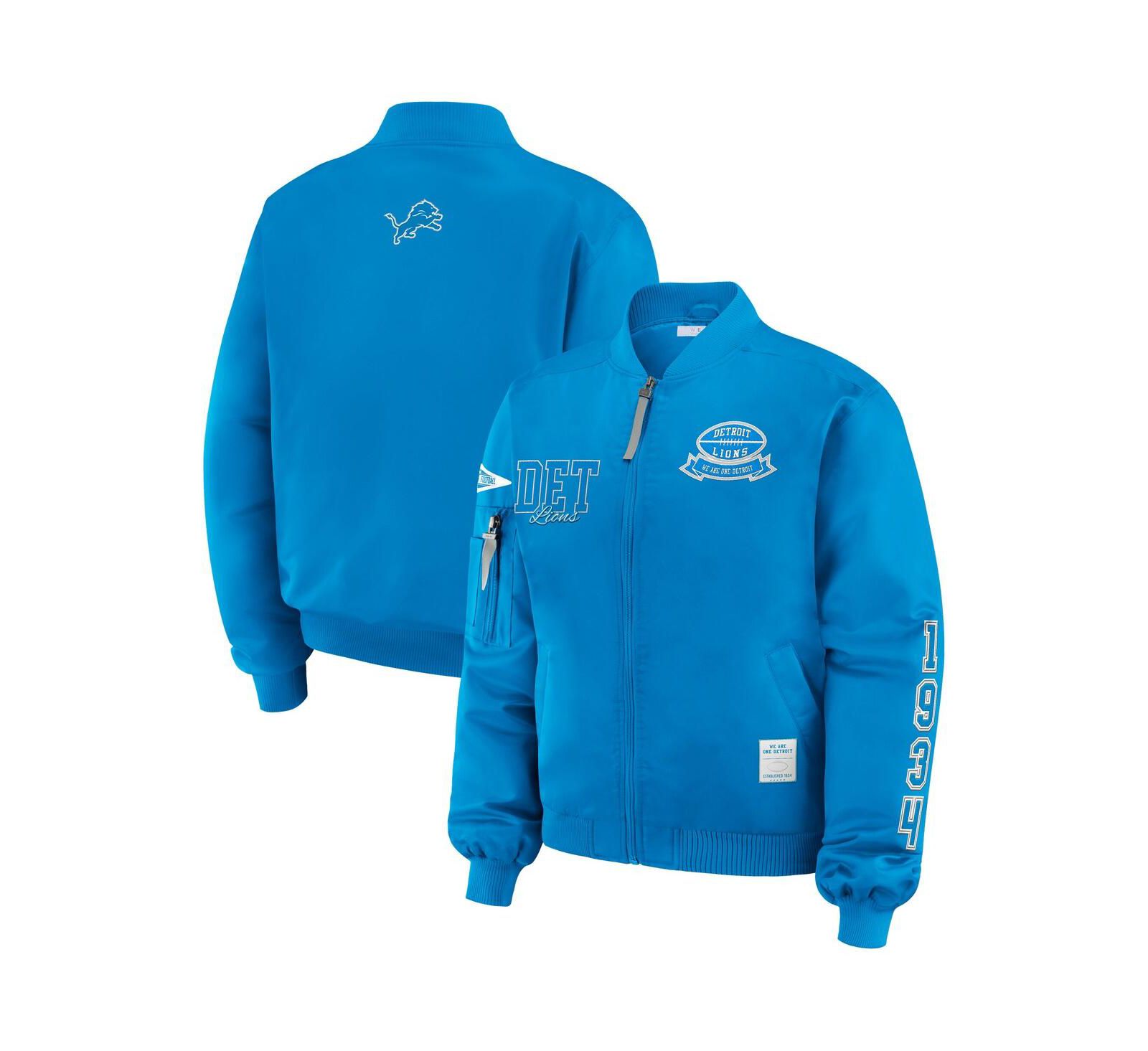 Женская бомбер-куртка WEAR by Erin Andrews Detroit Lions с застежкой-молнией, синяя
