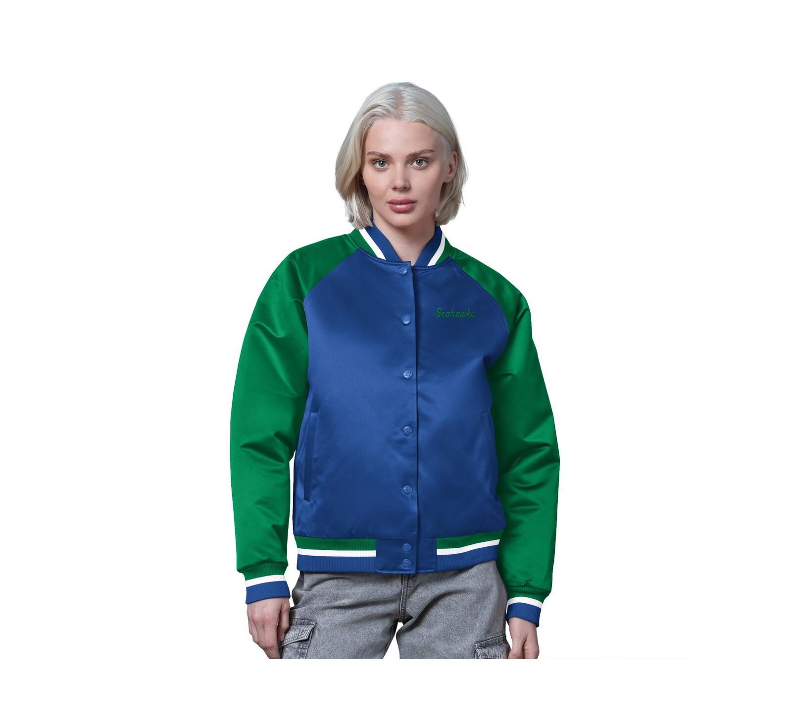 Starter Women's Royal/Green Seattle Seahawks Satin Full-Snap Vintage Varsity Jacket