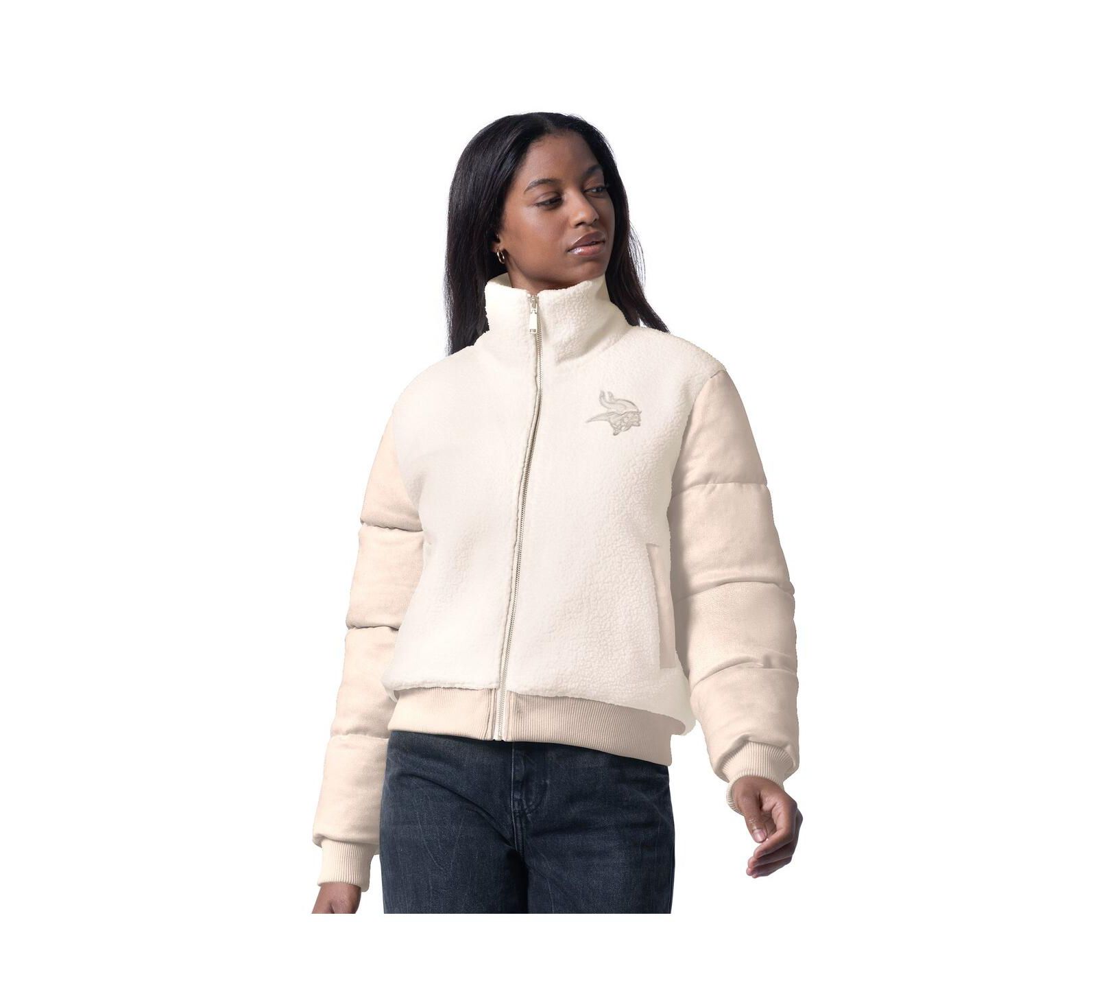 G-III 4Her by Carl Banks Women's Cream Minnesota Vikings Cheerleader Sherpa Full-Zip Jacket