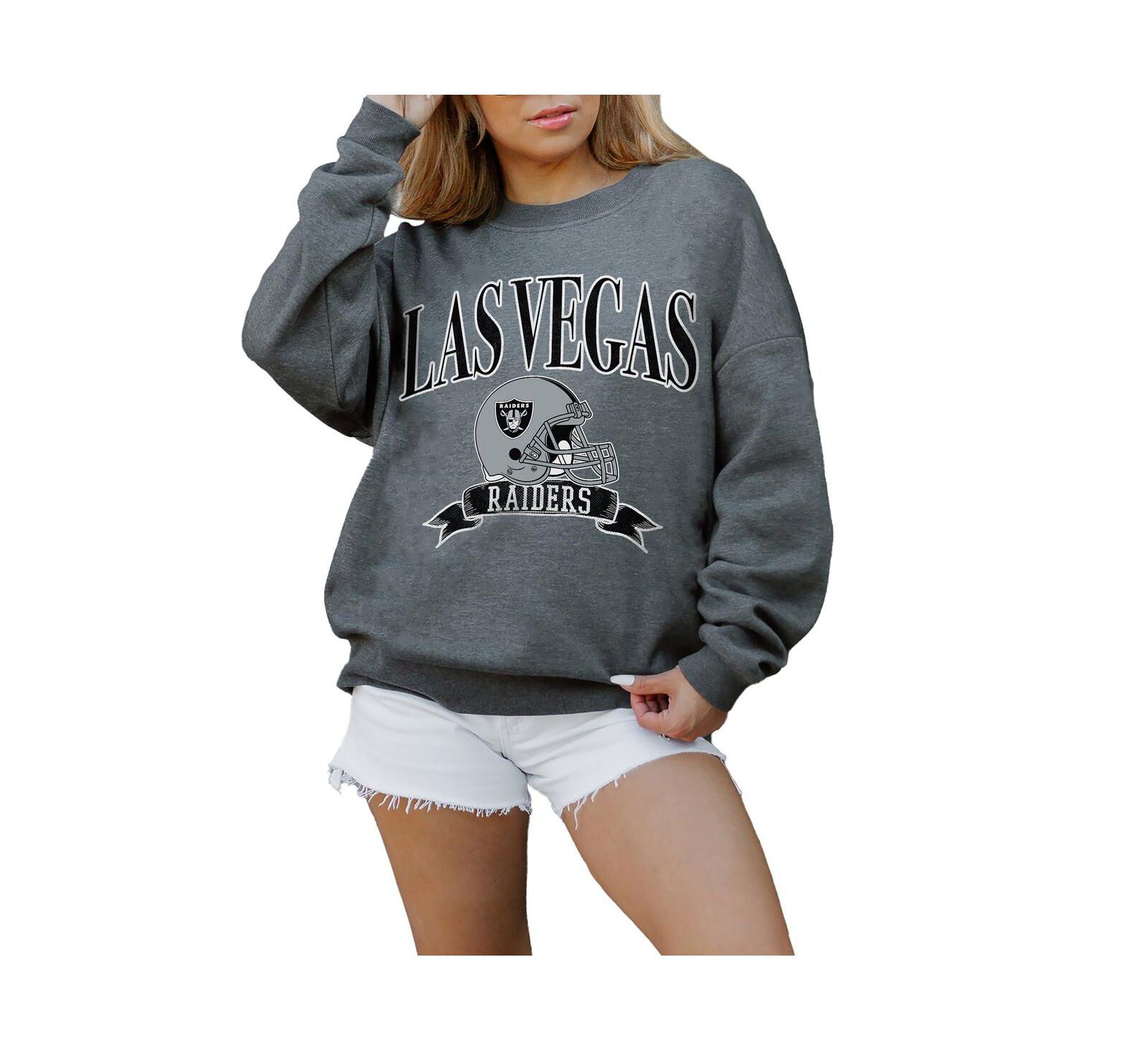 Gameday Couture Women's Charcoal Las Vegas Raiders Oversized Seal the Deal Premium Fleece Drop Shoulder Pullover Sweatshirt