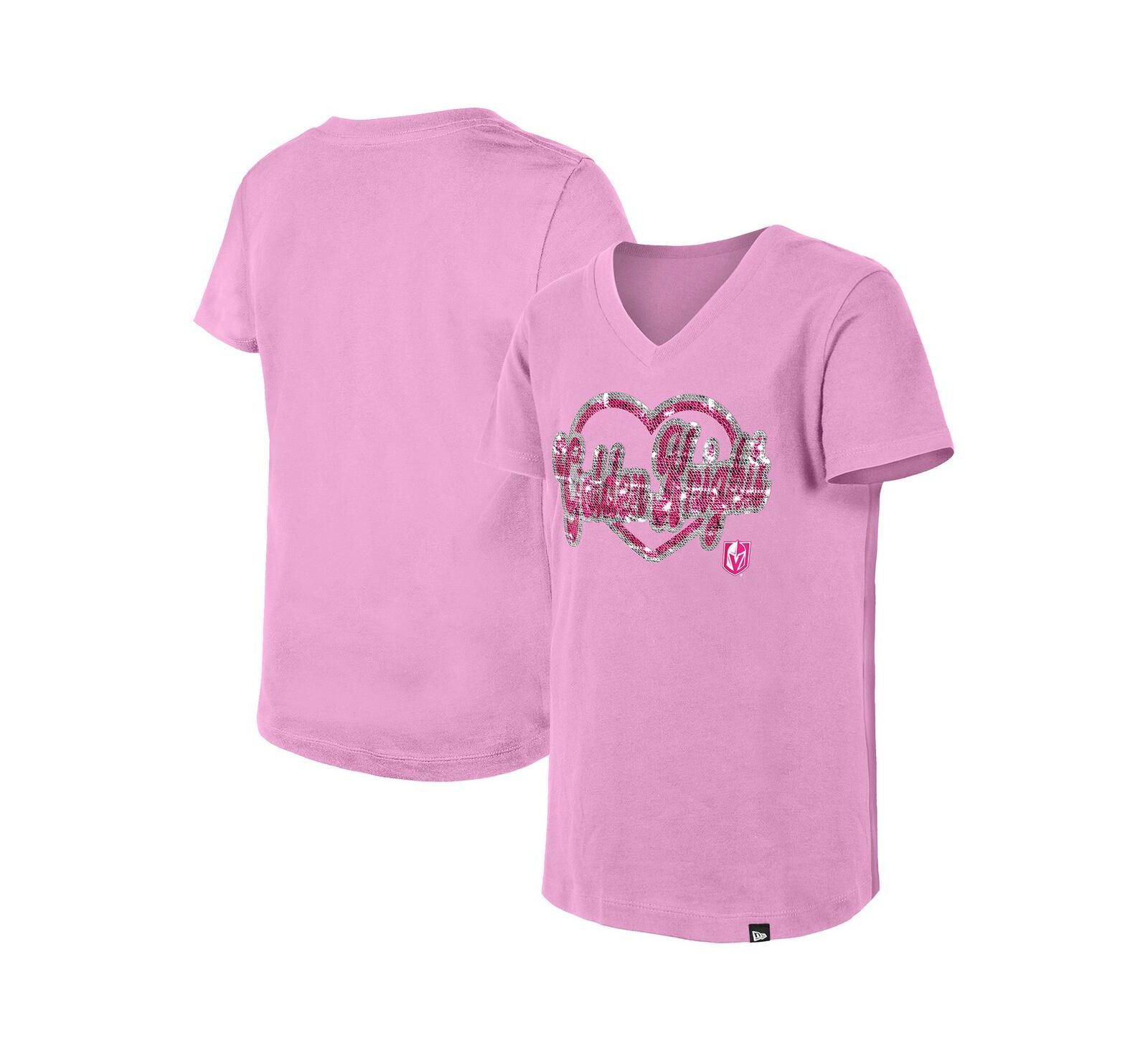 New Era детская футболка Vegas Golden Knights Flip Sequin V-Neck, розовая