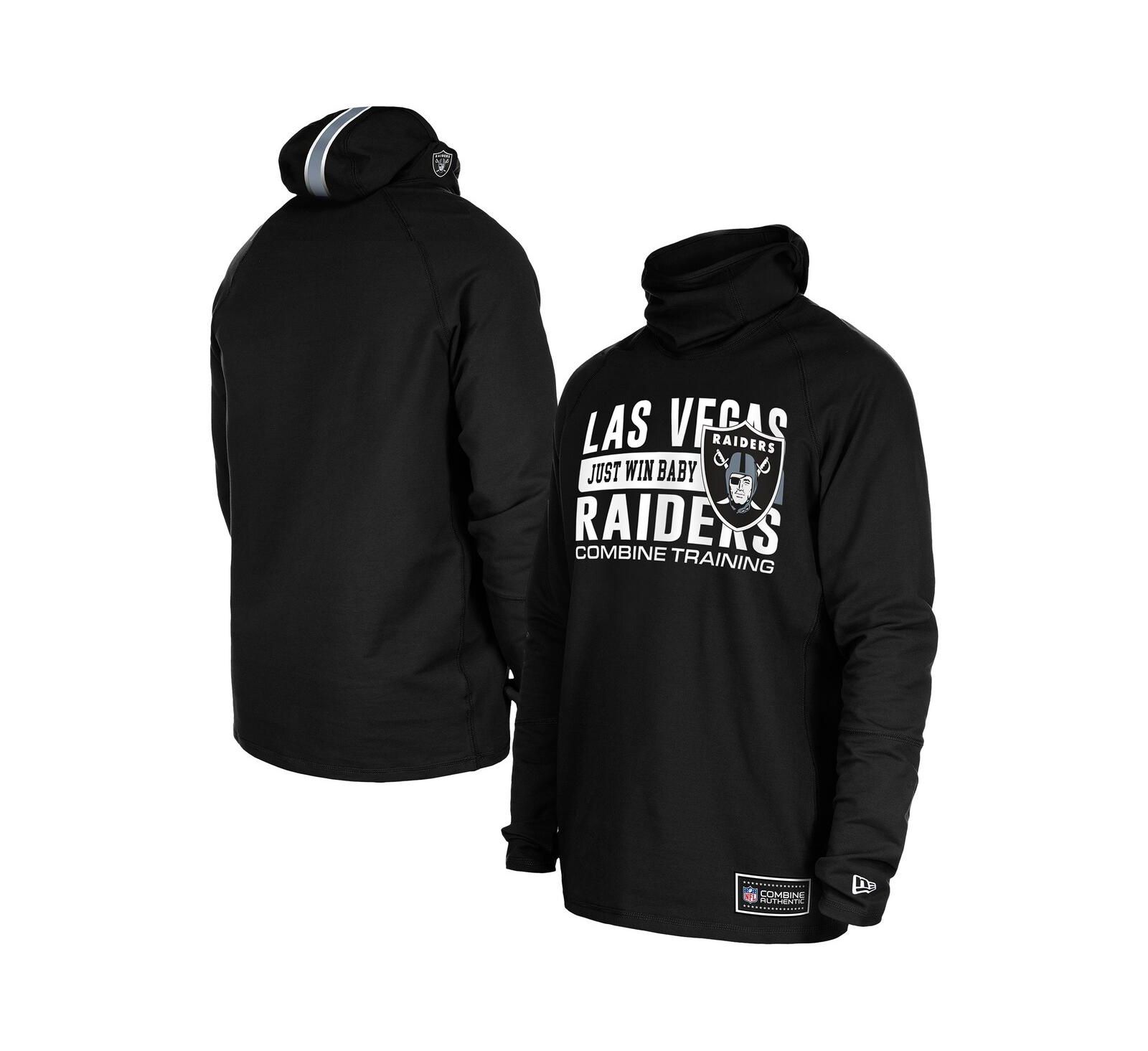 New Era Men's Black Las Vegas Raiders Functional Fandom Balaclava Helmet Stripe Tri-Blend Hoodie