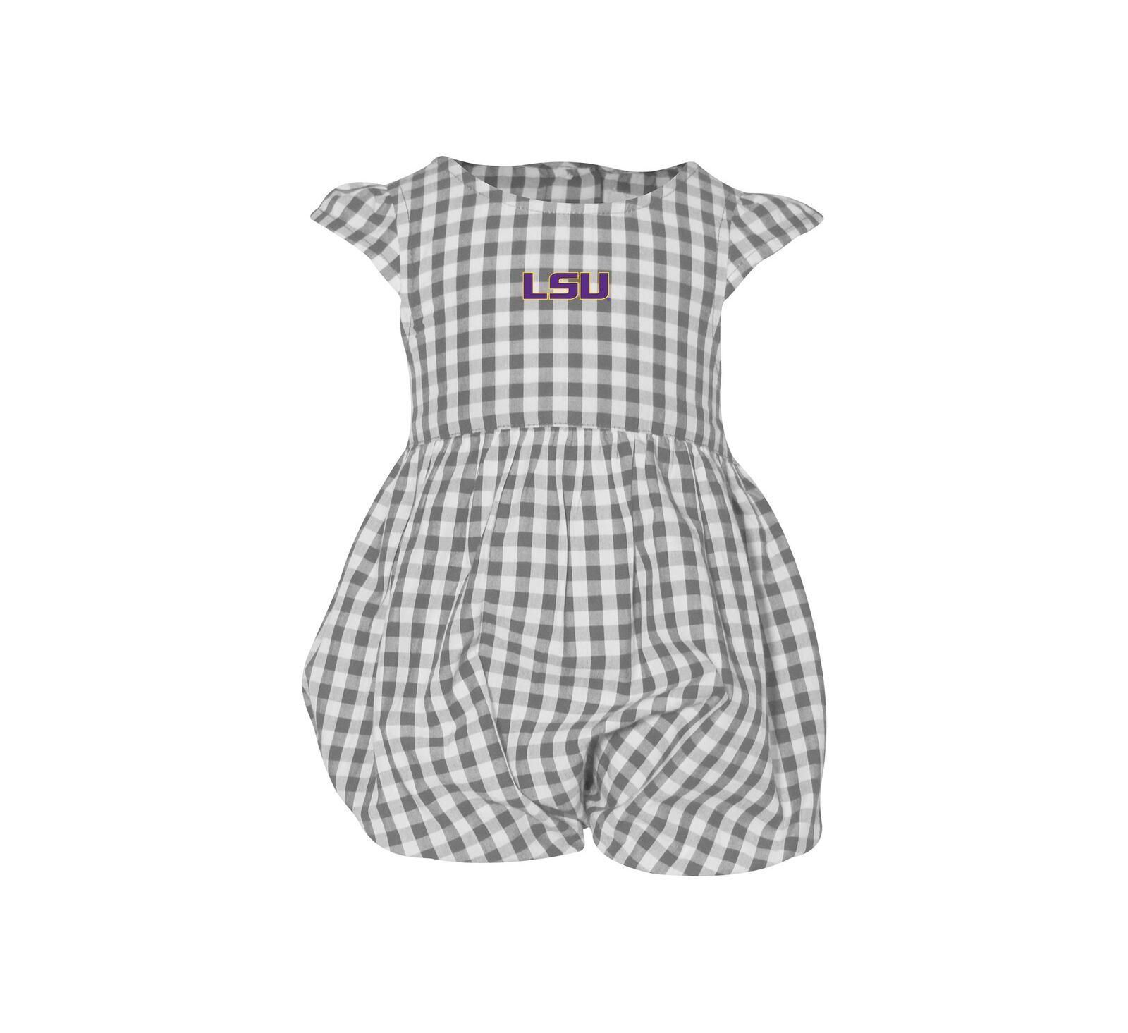 Garb Baby Girls Gray LSU Tigers Cara Gingham Ruffled Bodysuit