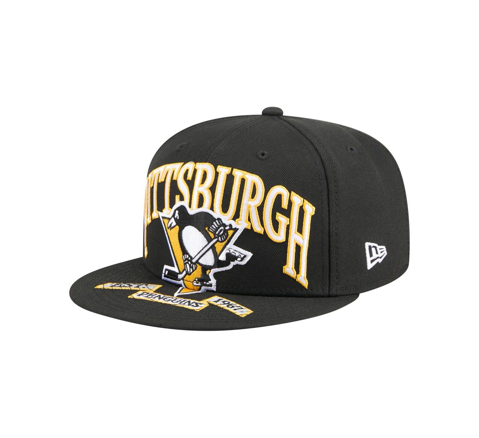 New Era Men's Black Pittsburgh Penguins Oversized Arch 59Fifty Fitted Hat