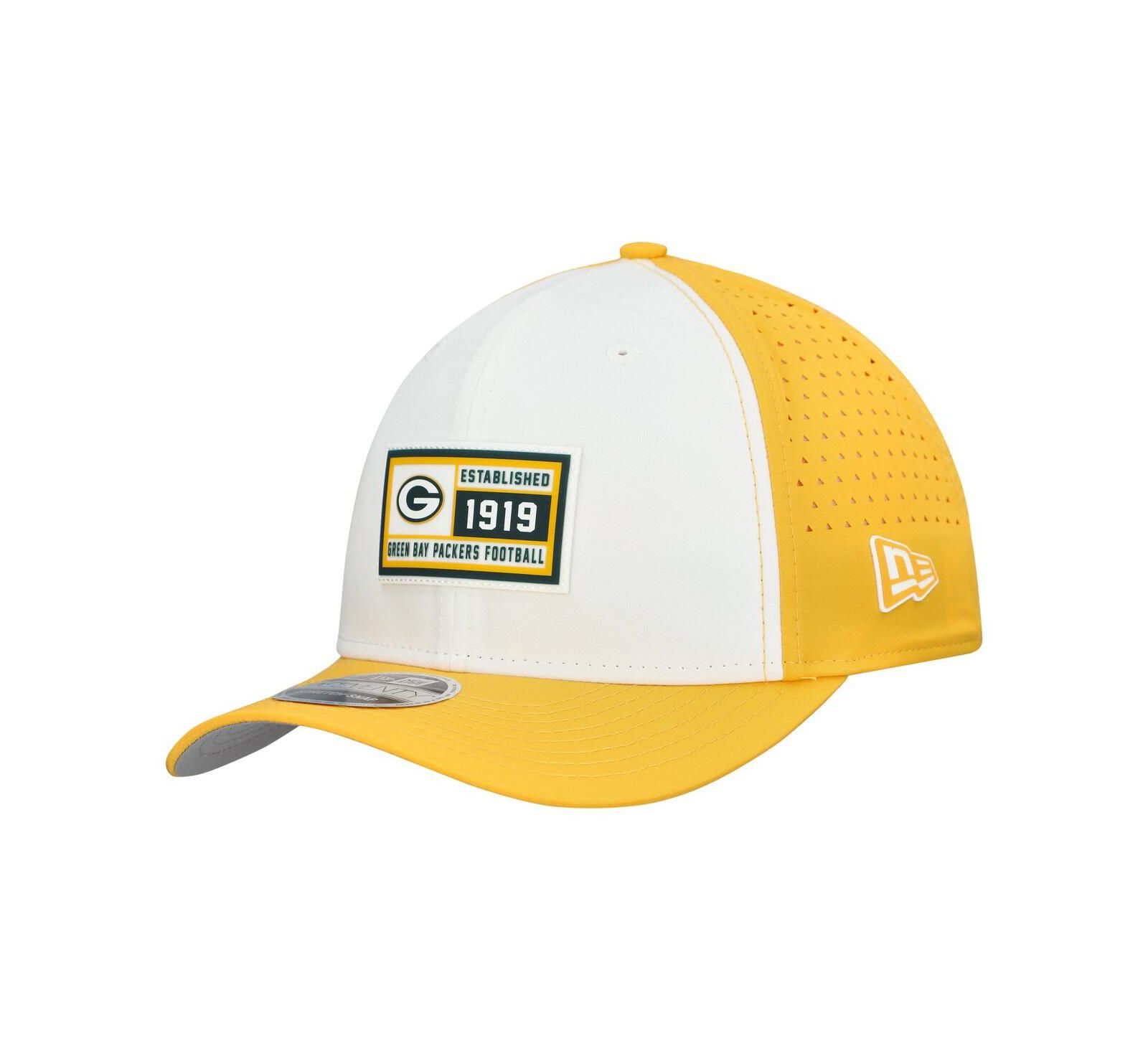 Мужская кепка New Era White/Gold Green Bay Packers Established Patch 9SEVENTY регулируемая