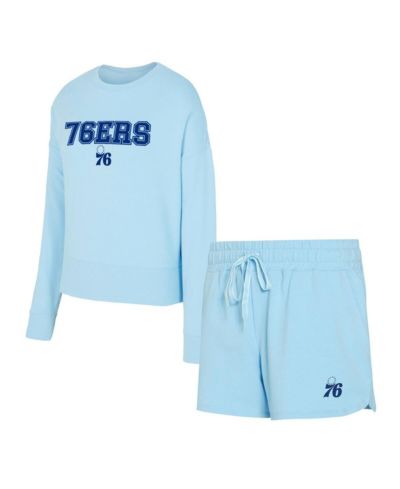 Concepts Sport Women's 2-Piece Light Blue Philadelphia 76ers Elevation Tri-Blend Long Sleeve Top and Shorts Set
