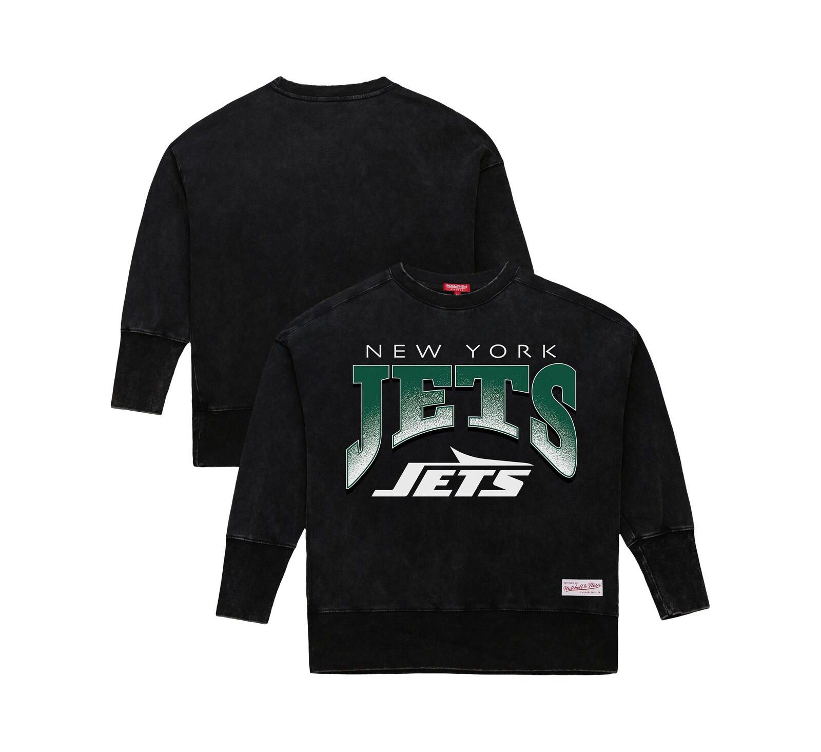 Женское свитшот Mitchell & Ness Black New York Jets Delineate Mineral Wash Crewneck