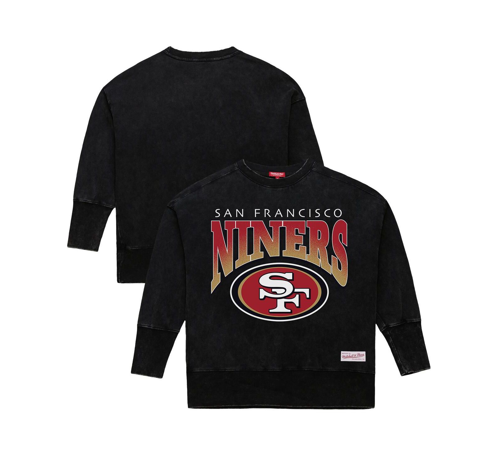 Mitchell & Ness Women's Black San Francisco 49ers Delineate Mineral Wash Crewneck Sweatshirt