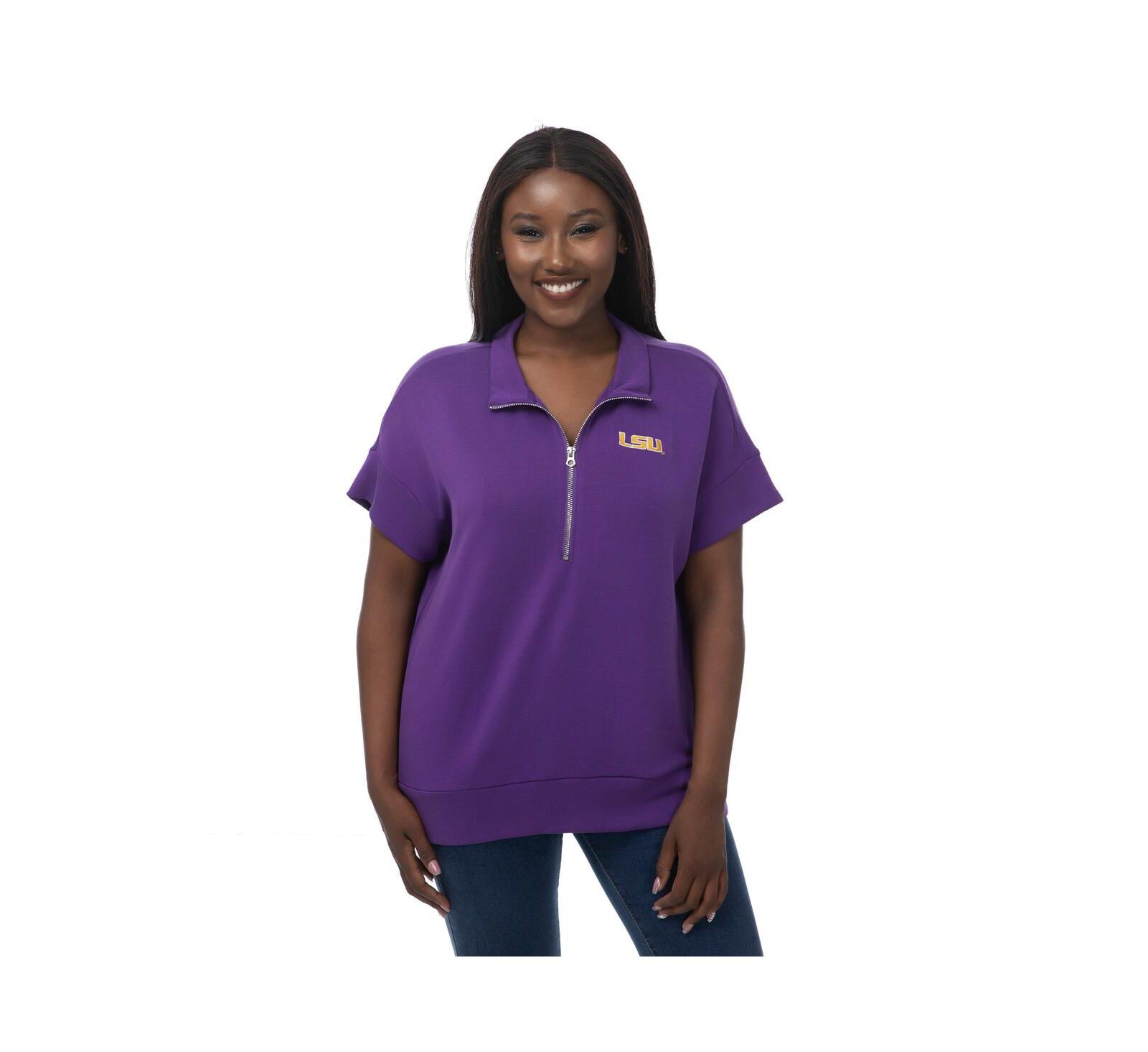 Женский топ ZooZatz Purple LSU Tigers Tri-Blend Quarter-Zip Flowy Top