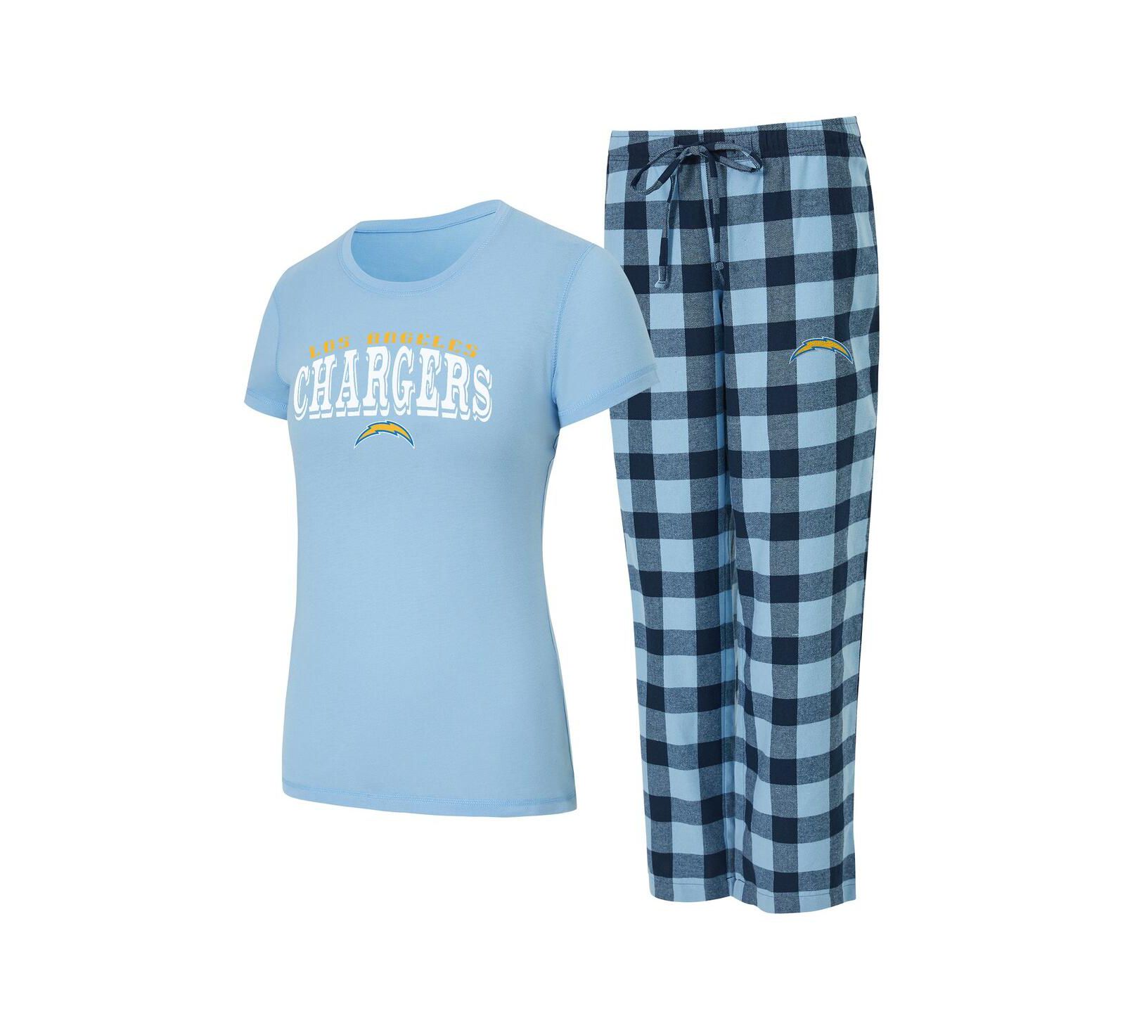 Женский комплект Concepts Sport 2-Piece Powder Blue/Navy Los Angeles Chargers Avondale T-Shirt and Pants Flannel PJ