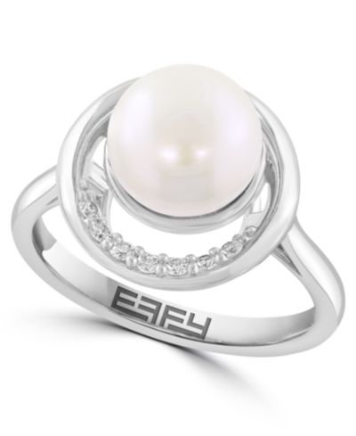 EFFY Collection Freshwater Pearl (9mm) & White Diamond (1/10 ct. t.w.) Ring in Sterling Silver