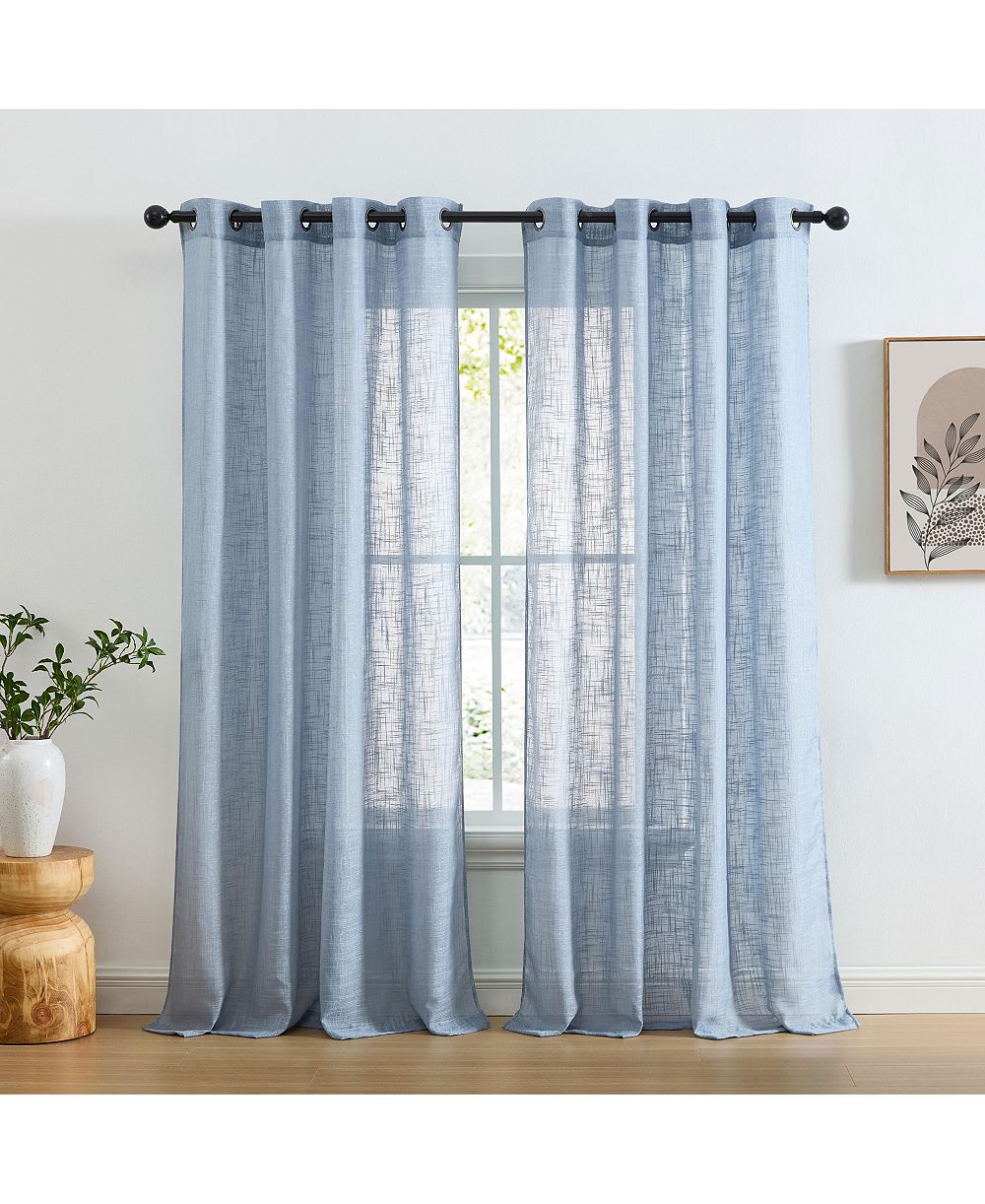 HLC.me Abbey Faux Linen Textured Semi Sheer Privacy Sun Light Filtering Transparent Window Grommet Curtain Panels