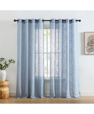 HLC.me Abbey Faux Linen Textured Semi Sheer Privacy Sun Light Filtering Transparent Window Grommet Curtain Panels