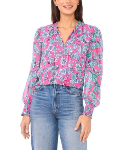 Женская блузка CeCe Smocked Cuff Ruffle Long-Sleeve